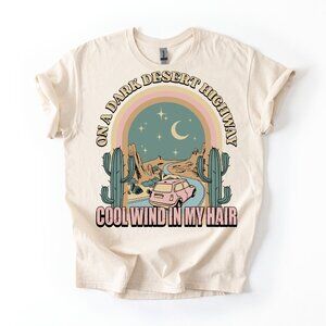 Dark Desert Highway Cool Wind My Hair T-Shirt Retro Boho Cactus Sunset Road Trip